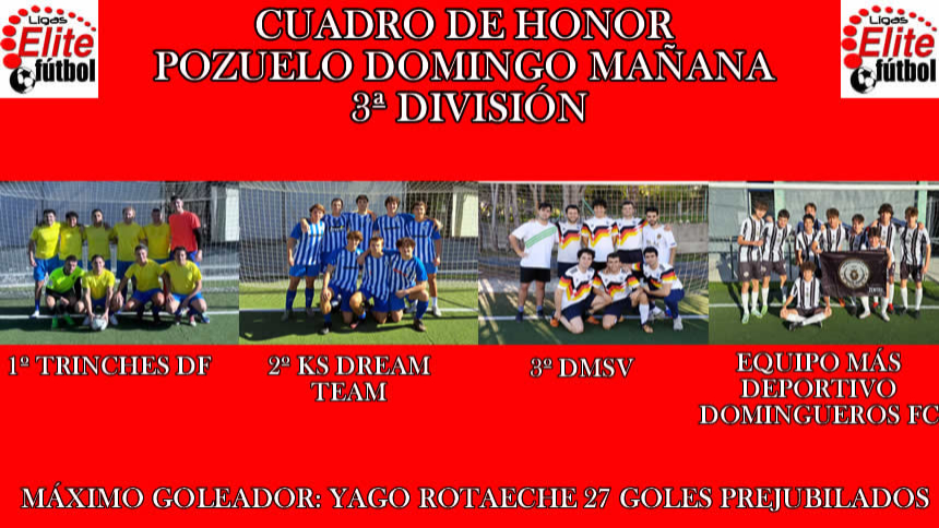 CUADRO DE HONOR POZUELO DOMINGOS MAÑANA 3ª DIVISIÓN